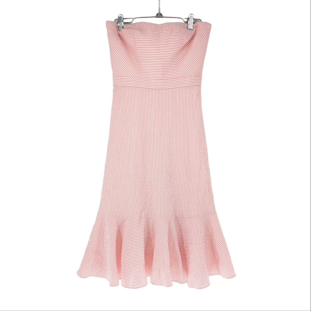 J. Crew Strapless Pink Seersucker Midi Dress